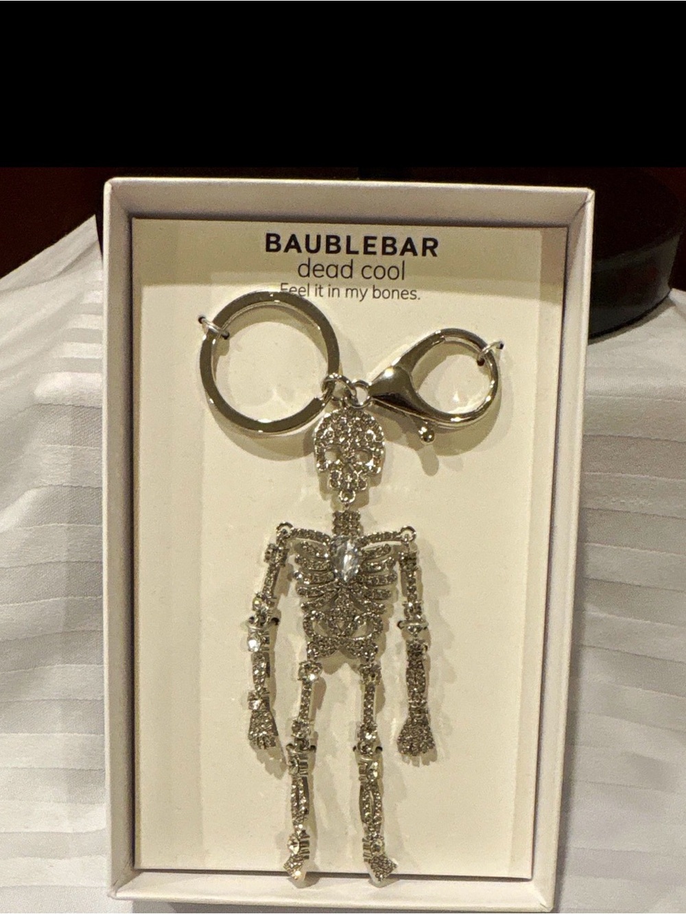 BaubleBar Silver Crystal Skeleton Keychain